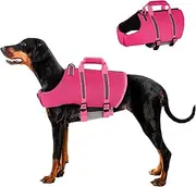 SAWMONG Dog Life Jacket,Dog Swimming Vest with Ripstop and High Flotation for Small Medium Large Dogs,Reflective Lightweight Dog Life Preserver with Rescue Handle for Boating DeepPink XL