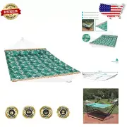 Luxury Green Palm Leaves Quilted Hammock - Portable 450 lb Capacity for Outdoors