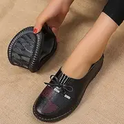 Women's Soft Sole Slip-On Casual Loafers – Lightweight PU Leather Flats with Lace Detail for Walking, Travel Everyday Wear