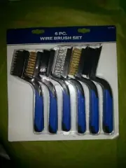 6 pc. Wire Brush Set includes Stainless, Brass and Nylon Bristles