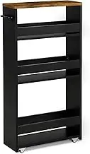 Storage Rack 4 Tier White Slim Storage Cart with Handle, Slide Out Storage Rolling Utility Cart Mobile Shelving Trolley on Wheels(Black brown31.5 H)