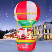 7FT Christmas Inflatable Santa Claus and Reindeer on Hot Air Balloon, Blow up Lo