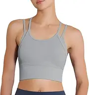 [PINKSAVIOR] Women Workout Crop Tops Sleeveless Athetic Longline Sports Bra Padded Basic Ribbed Running Tank Tops