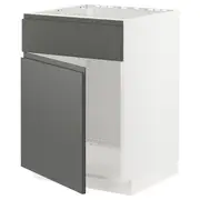 METOD base cabinet f sink w door/front, white/Voxtorp dark grey, 60x60x80 cm