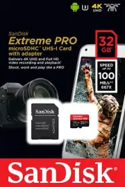 SanDisk 32GB Extreme Pro 100MB/s MicroSD MicroSDHC UHS-I U3 A1 V30 Memory Card