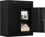YEEZER Metal Storage Cabinet with 2 Drawers. Lockable Steel Storage Cabinet with Doors and Shelve, 37”H Office Cabinet for Home, Garage, Warehouse with Large Storage Space. (Black)