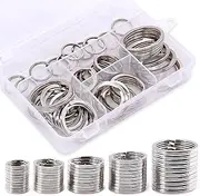 Swpeet 60 Pcs Assorted Multi-Purpose Metal Keychain Rings Split Keyrings Flat O Ring for Home Car Keys Attachments Keys Pendants - 20mm, 25mm, 30mm, 35 mm, 38 mm