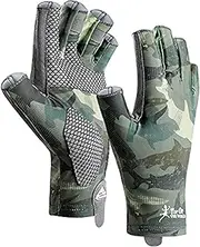 UV Protection Fishing Fingerless Gloves UPF50+ Sun Gloves Men Women for Kayaking, Hiking, Paddling, Driving, Canoeing, Rowing (Camouflage Green, XL)