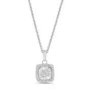 Diamond Set Cushion Miracle Halo Necklace in Sterling Silver