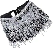 [Healeved] Hip Scarf Sequin Tassel Skirt Sparkly Dance Costume Women's Rave Skirt for Festival Performance