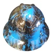 Hydro Dipped Hard Hat MSA Full Brim Blue Flaming Skulls