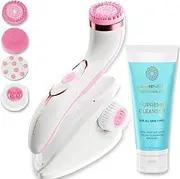 Lumineo PRO Deep Facial Cleansing Face Brush with 4 Brush Attachments, Medical Silicone, USB-C, IPX6 Waterproof, with Matching Cleansing Gel for All Skin Types (Pink)