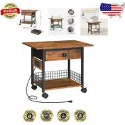 Space-Saving Printer Stand with Power Outlet - 2-Tier Design for Home Office