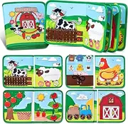 Kukelen Quiet Book Busy Board for Toddlers - Farm Themed Montessori Busy Board - Quiet Activity Book with Life Skills, Cognition, Sorting, Matching - Autism Sensory Toy