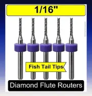 1/16" Router Bits Carbide .256" Depth Diamond Flutes 5 PCS CNC PCB G10 FR4 R133