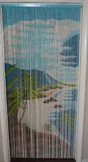Natural Bamboo Beaded Curtain Tropical Cliffs Palms Beads Window Doors Divider