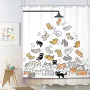 SVBright Cat Shower Curtain for Kids，Cute Shower Curtains，Funny Cat Lover Fabric Shower Curtain，Cartoon Animal Hilarious Water Bathroom Children 60Wx72L Inch Waterproof Polyester Bathtub 12 Pack Hooks