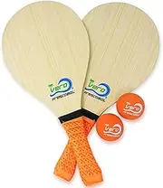 Frescobol Set, 2 Vero Wood Paddles, Premium Orange Padded Grips, 2 Official Orange Balls, Beach Tote-Bag