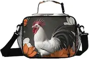 Insulated Lunch Box Rooster Flower Butterfly for Women Men - Ideal for Work, Picnics - Includes Adjustable Shoulder Strap