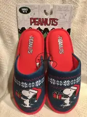 Peanuts Snoopy Christmas Slippers BLUE Ladies US Size M 7-8 NWT