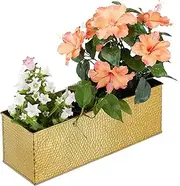 Relaxdays Indoor Flower Box Metal Planter for Flower Pots and Herbs, Rectangular Flower Pot, Gold, 13.50 x 40.00 x 12.50 cm