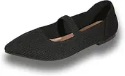 [qibusleen] Pointed Toe Mary Jane Flats for Women Knit Ballet Flats with Strap Women's Slip On Dress Ballerina Flat Comfort Work Casual Knitted Shoes Memory Foam