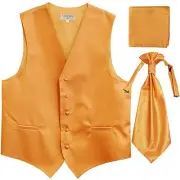New Men's Horizontal Stripes Tuxedo Vest Waistcoat & Ascot Set Gold formal prom