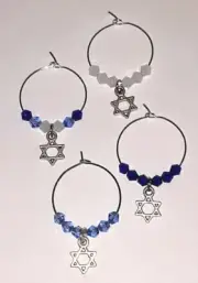 4 pc Set Crystal Jewish Star of David Wine Glass Charms Drink Stem Markers