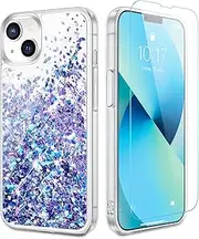 Caka Case Compatible for iPhone 13 Mini Glitter Phone Case Girly Women Bling Sparkle Flowing Floating Quicksand Waterfall Clear Soft TPU Case Cover for iPhone 13 Mini (5.4 inches) (Blue Purple)