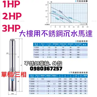 1HP 2HP 3HP 單相 三相 不銹鋼沉水式大樓專用清水揚水泵浦抽水馬達 清水揚水泵浦 白鐵 揚水馬達 抽水馬達