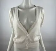 BCBGMaxazria Wool Angora Short Sleeve Cardigan Women L NWT Vneck Button-up Ivory