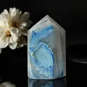 Agate Obelisk Tower with Blue Druzy, Druzy Agate Tower Crystal Decor