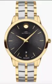 Movado 0607620 Black Dial Swiss Automatic 1881 Watch Two Tone Unisex Mens