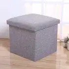 Folding Ottoman Storage Cube Footstool Stool Blanket Box Pouf Linen (Grey)