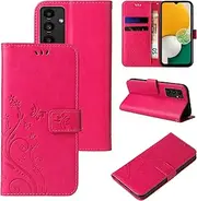 [LBH] Mobile Phone Case for Samsung Galaxy A13 Case Butterfly Flowers Flower Stand Function Protective Case Magnetic All-Round Protection 360 Degree Flip Case Cover Pink