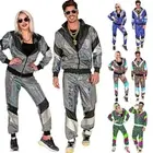 Men/Women Retro 80s Costume 1980s Tracksuit Halloween Cosplay Party Disco Outfit