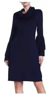 Nina Leonard Cowl Neck Sweater Dress, Size Small Navy