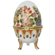 Vintage Cloisonné Enamel Egg Hinged and Footed Trinket Box Egg Shaped