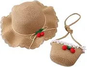 [Generic] Baby Straw Hat for Boy Girl - Cute Wide Brim Packable Beach Hat Floppy UV Protection Hat with Cute Shoulder Bag