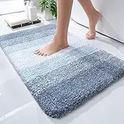 Olanly Luxury Microfiber Bath Mat, Extra Soft and Absorbent Bathroom Mat, Non-Slip Plush Shaggy Bathroom Rug, Machine Wash Dry, Bath Rugs for Bathroom Floor, Tub and Shower, 16x24, Blue