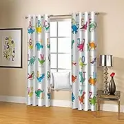 Dinosaur Print Room Darkening Curtains for Kids Set of 2 Panels, 46" W x 54" L, Thermal Insulated 3D Blackout Drapes for Boys and Girls Bedroom
