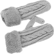 [TOGEVAL] 1pair Thick Warm Gloves for Adults Comfortable Knitted Mittens Soft Lining for Outdoor Activities Light Grey