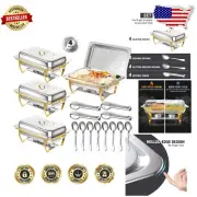Elegant 8 Qt High-Grade Buffet Serving Set - 4 Pack Stainless Steel Chafers