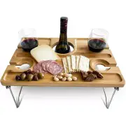 Portable Foldable Wine Picnic Table Bottle Glasses Holder Champagne Snacks Tray