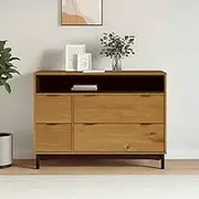 FLAM Solid Wood Pine Drawer Cabinet, 110x40x80 cm - Elegant Bedroom Dresser with Ample Storage, 4 Drawers, 1 Compartment, Rustic Oak Finish, Organizer Furniture
