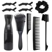 10pcs Hair Brush Comb Set Kit,Detangling Hair Comb,Hair Styling Comb,Hairdressing Spray Bottle,Hair Clips,Suitable For Daily Travel Use Color Black