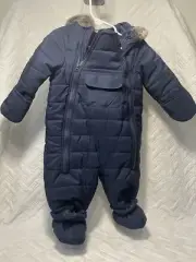 First Impressions Infant Navy Quilted Detachable Feet Snowsuit 3-6 Months