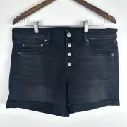 NWT American Eagle Next Level Stretch Cuffed Midi Jean Short 14 Black Button Fly