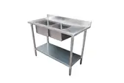 Economic 304 Grade SS Left Double Sink Bench 1500x600x900 with 400 and 500x400x250 sinks 1500-6-DSBL