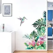 LQANG Big Green Leaf Wall Stickers Tropical Plant Birds Hummingbirds Flower Window Decals Decorations Murals Art Decorative Sticker for Kids Living Room Bedroom Nursery Playroom Jungle Party Supplies